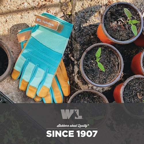 Wells Lamont Women's HydraHyde Leather Hybrid Gloves – Water-Resistant, Durable Cowhide Palm, Spandex Stretch Back – Ideal Landscaping/Farming/Gardening Gloves – Adjustable Wrist – Small, Blue (3250S) - Thumbnail 5