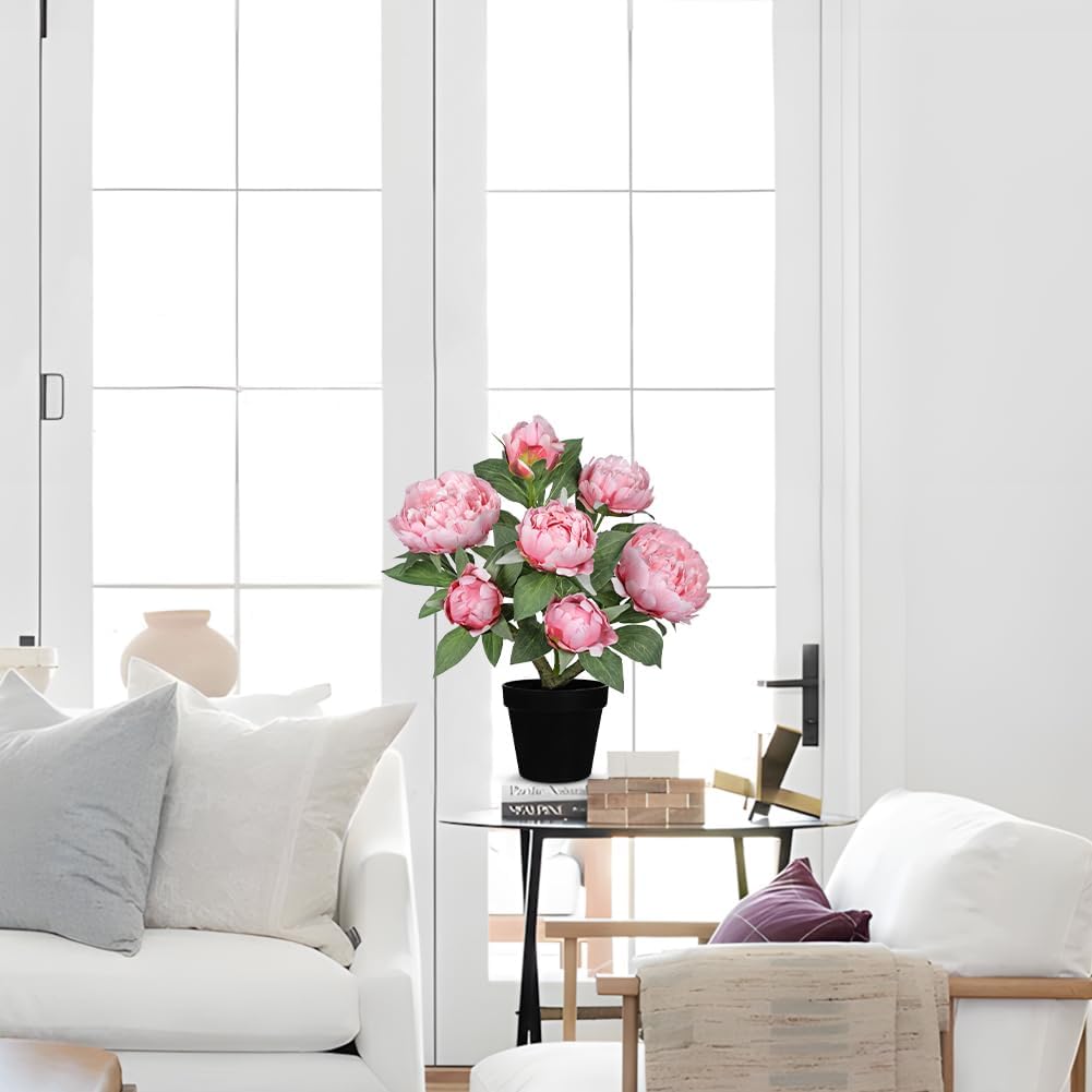 Hollyone Pink Fake Peonies Artificial Flowers in Pot 16.9" Small Peonies Tree Indoor Outdoor Faux Plants & Flowers Peony Silk Flowers Potted Plant Artificial Peony Floral Arrangement Desk Home Decor - Image 4