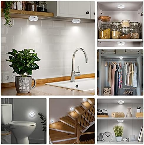 BLS Motion Sensor Light Indoor, AA83 AA Battery Powered Lights, Under Cabinet Light, Battery Led Light, Closet Lights, Stick on Wireless Puck Lights for Hallway, Stairway, Basement, Kitchen (3 Packs)