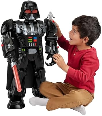 Fisher-Price Imaginext Star Wars Robot de Darth Vader de 60 cm con luces y sonidos, con sable láser, lanzador y figura de soldado imperial, juguete +3 años (HXG51)