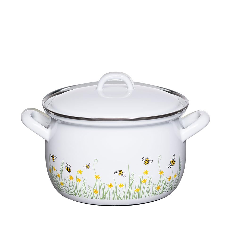 Riess, 0165-137 Casserole Pot with Lid, 18 cm, 2.5 L, LW25 x 20 x 17.5 cm, Weight 1.31 kg, Country Bee, Enamel (0165-137)