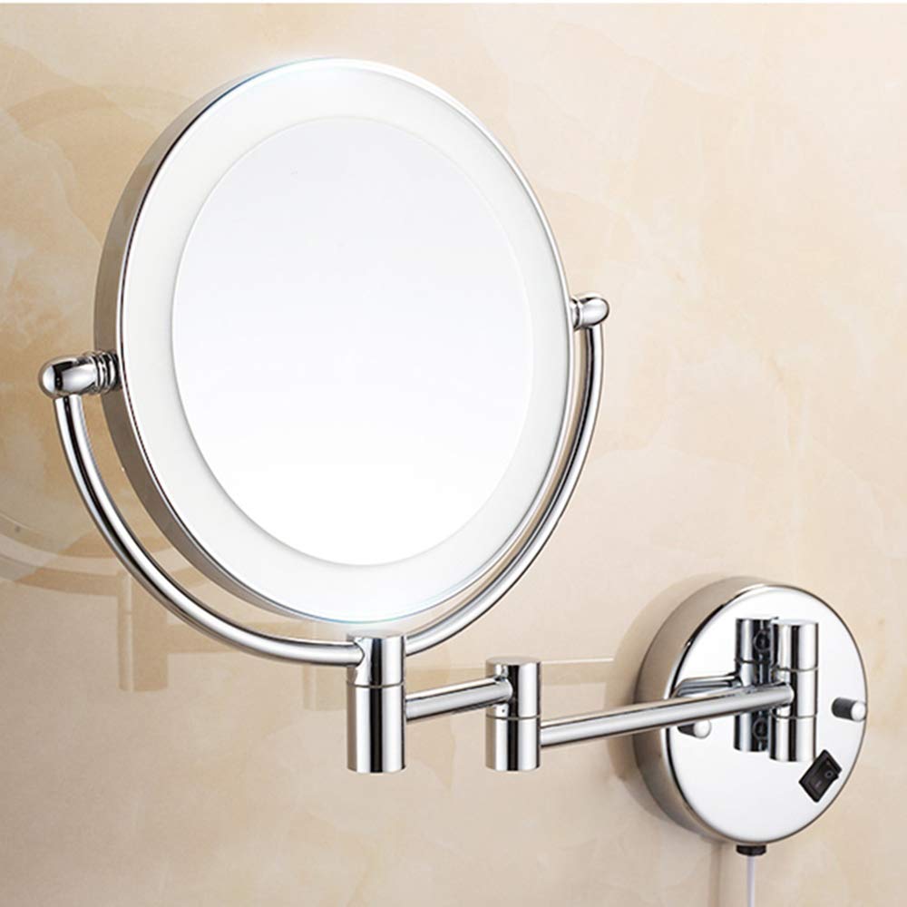 AMUCK Lustro do makijażu 25 cm z 3-krotnym powiększeniem, okrągłe dwustronne lusterko do golenia obracane o 360°, wysuwane i chromowane wykończenie, do łazienki, spa i hotelu
