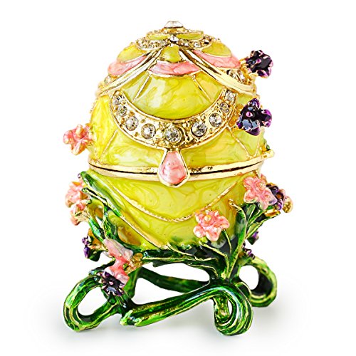 Apropos Hand-Painted Flowery Egg with Rich Enamel and Sparkling Rhinestones Jewelry Trinket Box