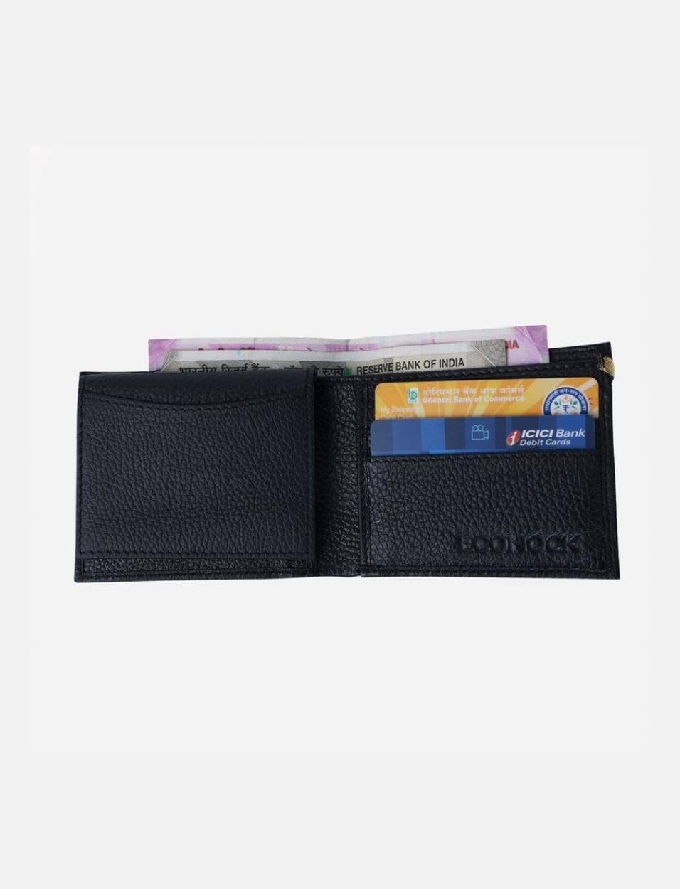 ECONOCK Mizu Wallet | 7 Slots | for Men & Women | Outer Material - Upcycled Leather, Inner Material - Leather (Black, 4.2 X 3.5 X 1 Inch) 1