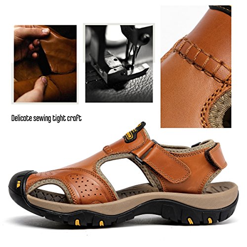 BINSHUN Sandálias masculinas de couro para caminhada, atlética, caminhada, esportes, pescador, praia
