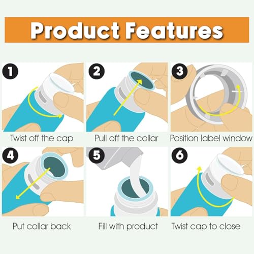 Laxen 5 Pack Travel Bottles for Toiletries with Labels, 100ML Silicone Travel Bottles Set with Clear Zipper Toiletry Bag, Leakproof Refillable Squeeze Travel Size Containers for Shampoo Conditioner - Image 3
