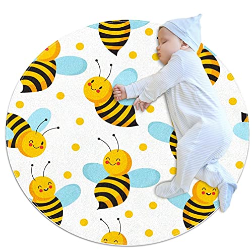 Tapis rond abeille de dessin animé 70cm aux finitions soignées et lavable