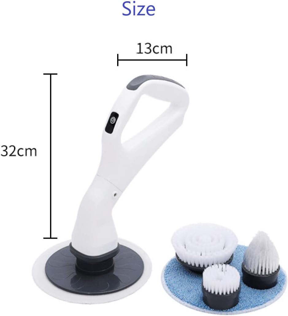 Electric Scrubber Brush for Cleaning Electric Cleaning Brush Scrubber Rechargeable Cordless Portable High Spin Scrubber Kit 4 Replaceable Cleaning Brush Heads for Cleaning Kitchen Pool Car (White)