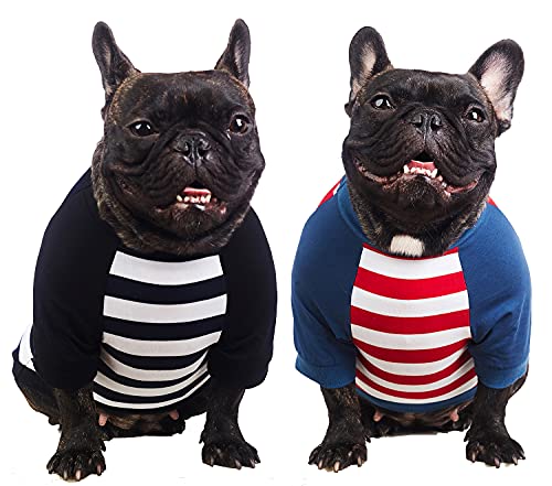 Wolspaw 2-Pack 4th of July Striped Dog Shirt 100% Cotton Dogs Small Medium Large Clothes Pet Boy Girl T Shirts,Soft Breathable Strechy,Black Red XS