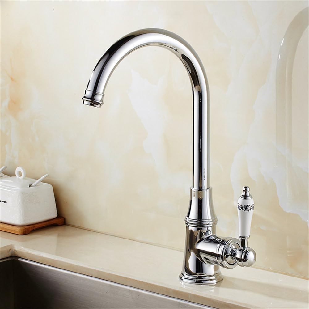 MXXQRHF Kitchen Faucets Single Lever Faucet 360 Rotate Deck Mounted Kitchen Faucet Single Holder Single Hole Mixers Taps,Chrome,China