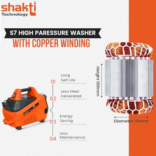 Image of Shakti Technology S7 High Pressure Car Washer Machine with Copper Winding 2100 Watts and Pressure 130 Bar for Cleaning Car, Bike & Home (Copper Winding)