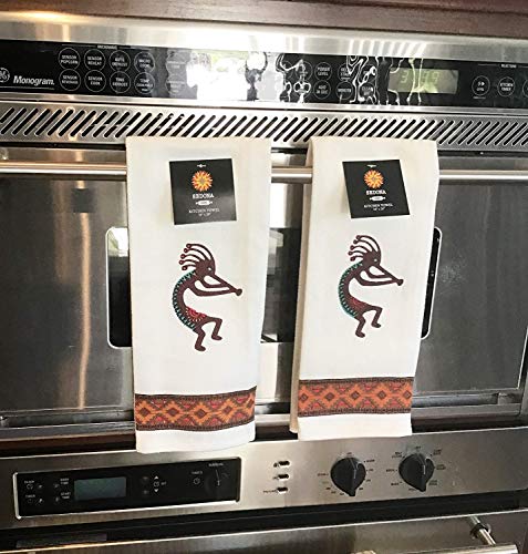 Rustic Southwest Kitchen Novelty Tea Towel (16" X 28") Southwest Inspired Design Machine Washable Cloth Towels For Kitchen Diner (Single Pack) (Kokopelli) #TOP2