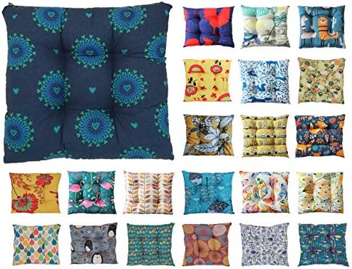 Tropik home Colourful Seat Pads, Garden Kitchen Chair Cushion Tie On Many Colours (Blue Birds)