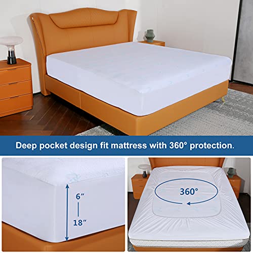 Queen Mattress Protector Waterproof Premium Bamboo Mattress Protector, Ultra Soft Breathable Noiseless Mattress Cover Fits 6 - 18\" Deep Pocket Pad - Vinyl Free (Queen)