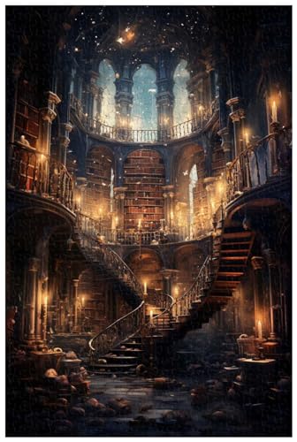 1000-teilige Holzpuzzles für Erwachsene, Antike Bibliothek in einem labyrinthartigen Schloss (B ; 1000)