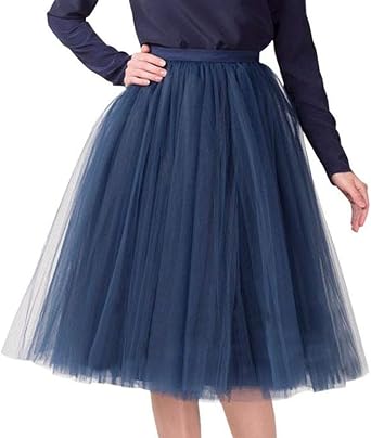 BCDlily Womens Pleated Gauze Knee Length Skirt Adult Tutu Tulle Mesh Dance Party Dress