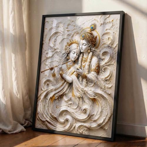 Image of CRAFTLYN Hindu God Wall Art WALL ART Prints Framed Spiritual Religious Paintings for Living Room, Pooja Room, Bedroom, Office, Meditation Room, Home Decor (Radha krishna 3, 13X19, Black)