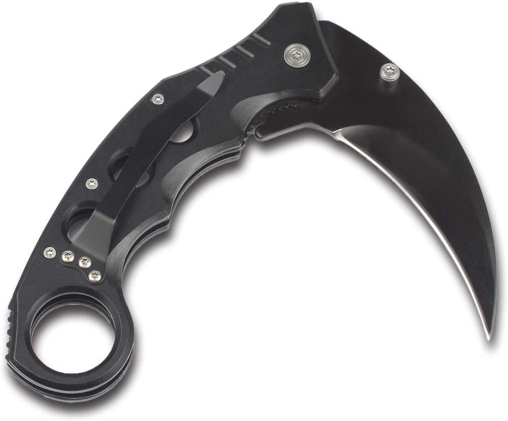 Andux Karambit Liner Lock with Pocket Clip Claw Knife Tactical Survival EDC WD02 (Black)
