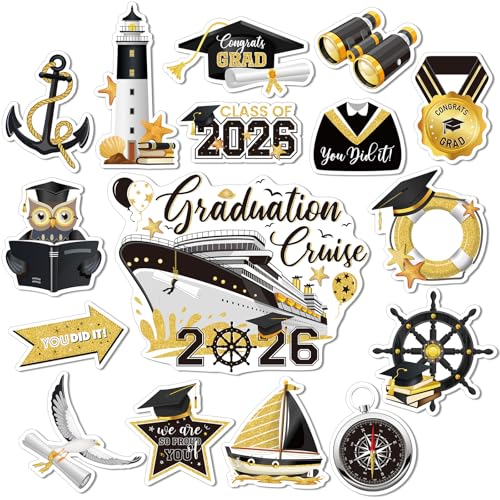 16 imanes decorativos de graduación negro y dorado