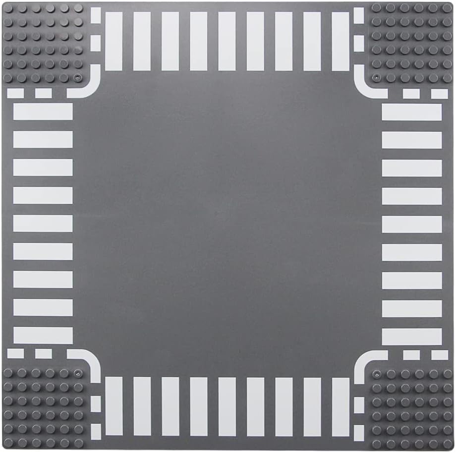 Feleph Classic Crossroad Road Base Plates, City Street Building Kit, 25 x 25 cm Town Baseplate for Building Bricks Compatible with All Major Brands (Crossroad 2 Pieces) - Image 6