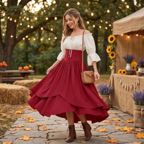 Renaissance Dresses Women Trumpet Sleeves Lace-Up Corset Medieval Costume — view 4