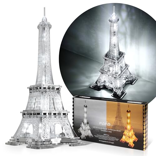 FUNPOLA 13 Pollici Torre Eiffel LED Puzzle 3D adulti Modello - Modellismo da costruire adulti - Monumento di Parigi di Notte - Lampada Decorativa Puzzle 3D in Acrilico(Argento, misura standard)