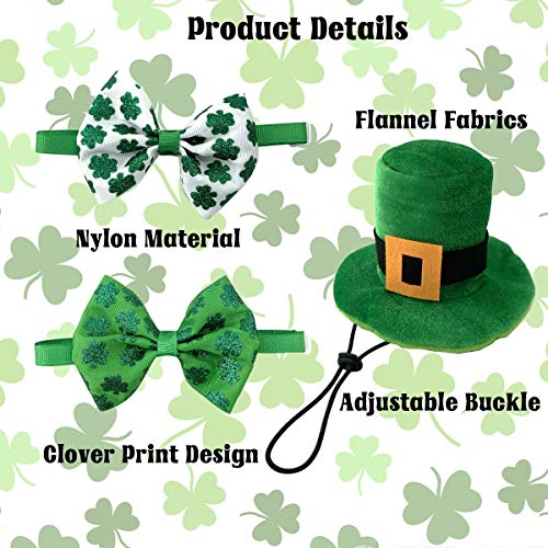 Vehomy Pet Dog Saint Patrick's Day Costume - Green Dog Top Hat And 2Pcs Shamrock Dog Saint Patrick's Day Bow Tie Collars For Dogs Cats Puppy Kitten (3Pcs) #TOP4