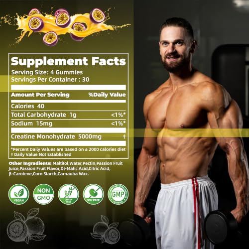Nutravita NSF Certified Creatine Gummy - Creatine Monohydrate Gummies for Men & Women-5g of Creatine Monohydrate per Serving - Sugar Free,Vegan, Passion Fruit Flavor, 120 Count — view 2