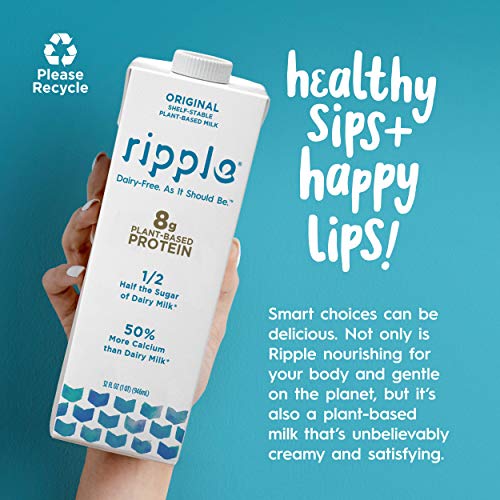 Ripple Non-Dairy Milk | Vegan Milk With 8G Pea Protein| Shelf Stable Single Serve Cartons | On-The-Go | Non-Gmo, Plant Based, Gluten Free | 32 Oz (18 Pack) #TOP7
