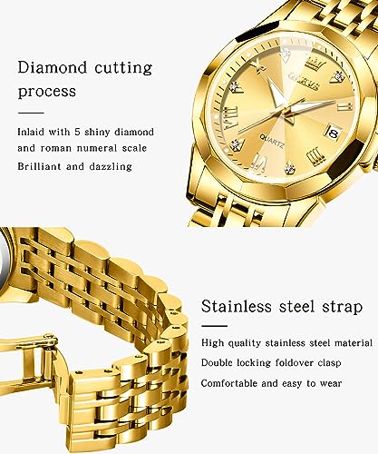 OLEVS Watch Women Gold Luxury Stainless Steel Waterproof Watches for Women Small Wrists Diamond Analog Quartz Ladies Watch Relojes para Mujer — view 5
