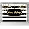Black and White Stripes Happy Birthday Backdrop Gold Shining Dots Birthday Party Photography Background for Adults Sweet Birthday Party Photo Banner Props 7x5ft