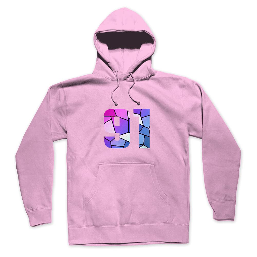 Sweat à capuche 91 Number unisexe rose clair en coton oversize