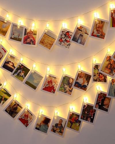 BELLALICHT Guirlande lumineuse à LED pour photos - 6 m - 40 LED - Avec boîtier à piles - Pour salon, Noël, mariages, fête - Jaune chaud