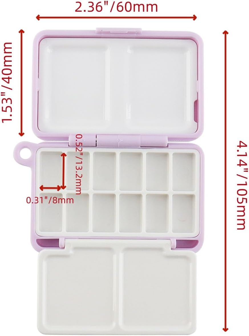 Bitray Mini Watercolor Palette Portable Watercolor Paint Set 12 Well Empty Watercolor Palette - Purple