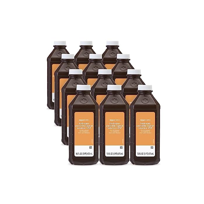 Amazon Basics - Hydrogen Peroxide Topical Solution USP, 16 fl oz (Pack of 12) (Previously Solimo)