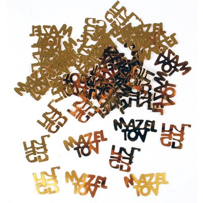 Gold Mazel Tov in Hebrew & English Confetti, Jewish Decorations for Wedding, Engagement, Bar Mitzvah, Bat Mitzvah Parties