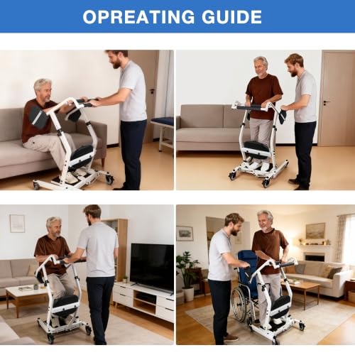 Image of Sit to Stand Lift - 400 lbs Weight Capacity Patient Transfer Chair with Adjustable Height & Base, Heavy Duty Stand Assist Mobility Aid for Elderly, Disabled & Caregivers