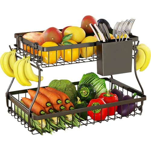 Image of ProChosen Fruit Basket,2-Tier Fruit Bowl with Banana Hanger