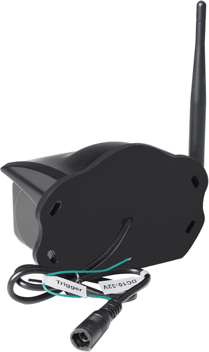 Rear view of the Haloview BTC128 camera showing the power input and trigger wire.