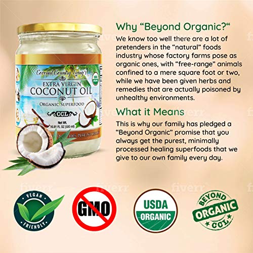Coconut Country Living's Extra Virgin Coconut Oil - Cold Pressed, Unrefined Organic Superfood For Hair, Skin, Beauty, Cooking - Keto & Paleo Diet Friendly - 6.76 Oz #TOP5