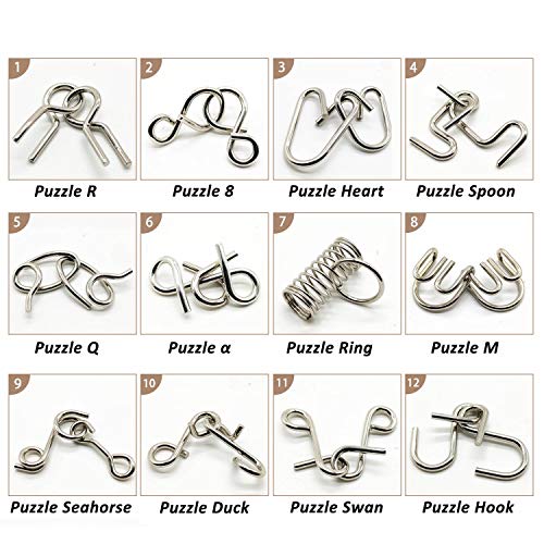 Brain Teaser Puzzles for Kids and Adults - Pack of 12, iKeelo Metal Puzzle Bundle for Mind, IQ and Logic Test, Challenging Disentanglement Games for Party, Holiday, Office (Advanced Level) - Thumbnail 4