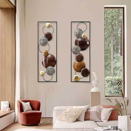 Image of Framing Hub Metal Multicolor Wall Decor Leaf Wall Hanging Decoration, Wall Art Frame Home Decor for Living Room Office Bedroom Hotel (12x36 Inch)