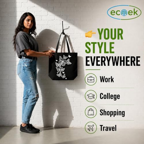 Image of Canvas Tote Bag for Women with Zipper & Pocket(Pack of 1) | Stylish Cotton Handbags for College | Aesthetic Tote Bag for Office, Shopping, Travel, Beach & Daily use
