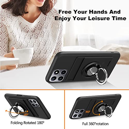 Anneey For Boost Mobile Celero 5G+ Plus Phone Case With Tempered Glass Screen Protector, Card Holder With Ring Stand Case For Boost Mobile Celero Plus Cover - Black #TOP1