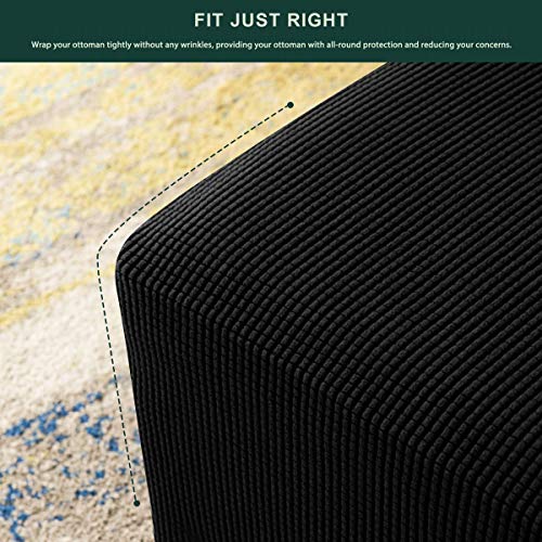 Chun Yi Stretch Ottoman Slipcover Rectangle Storage Stool Cover With Elastic Bottom, Checks Spandex Jacquard Fabric (X-Large, Black) #TOP5