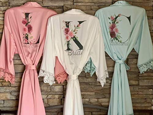 image for Glam Bridal Gifts Women Kimono Robe Satin Bridal Dressing Gown Bride B