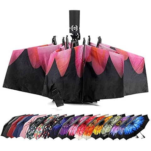 Umbrella Inverted Travel Umbrellas Windproof Compact Folding - Pink Flower Cover