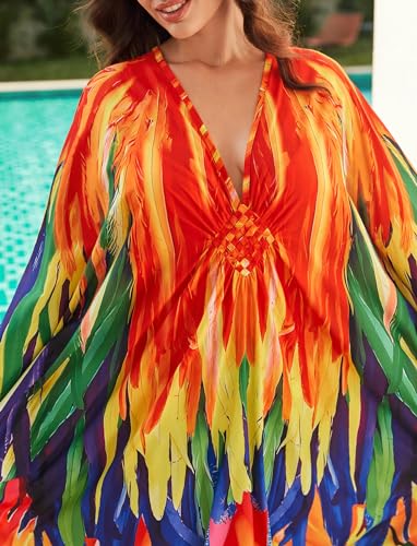 Image of KECVOT Kaftan Dresses for Women Plus Size Batwing Sleeve Caftans Long Bathing Suit Cover Up Maxi Beach Dress Loungewear