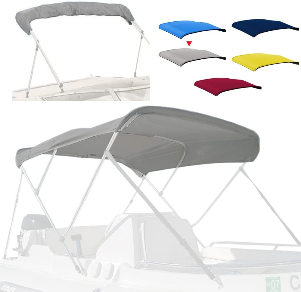 3 Bow Fade and Crack Resistant Bimini Top Replacement Cover, 600D Marine Grade Waterproof Sun Shade Boat Canopy, Easy Install Zipper Sleeves Boat Awning/Without Frame, Grey 6'L 79"-84" W