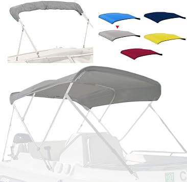 3 Bow Fade and Crack Resistant Bimini Top Replacement Cover, 600D Marine Grade Waterproof Sun Shade Boat Canopy, Easy Install Zipper Sleeves Boat Awning/Without Frame, Grey 6'L 79-84 W